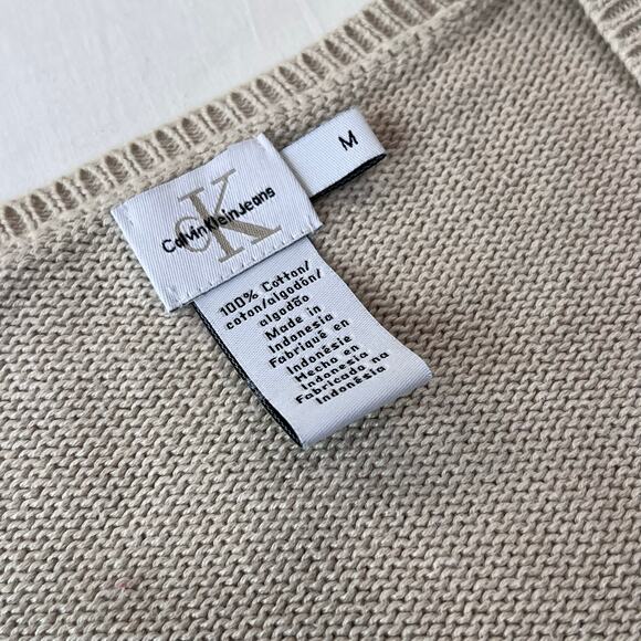 Calvin Klein Vintage Cotton Knit Beige Sweater women’s size medium Pockets - Picture 3 of 6